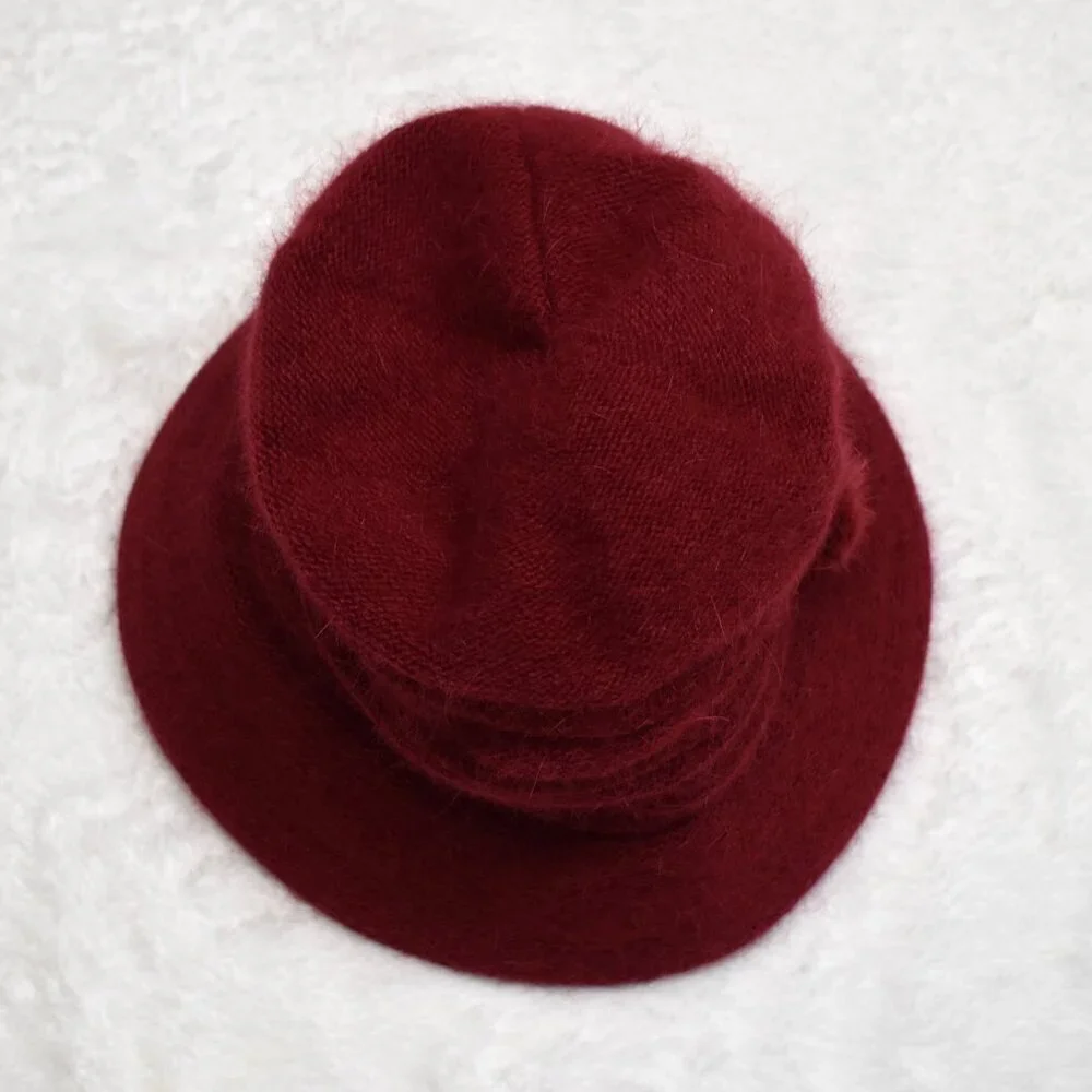 Red Brimmed Knit Beanie Hat Sz O/S Fleece Lined Pom Pom Bavarian Alpine Inspired